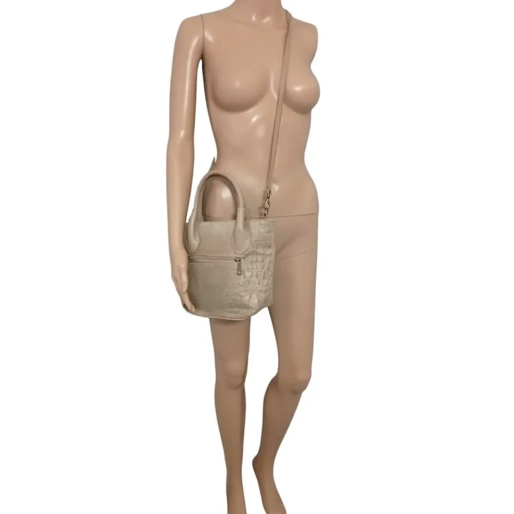 Borse in Pelle Suede Crossbody Bag Mini Bucket Bag Faux Croc Embossed Tan Italy.
